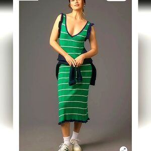 Anthropologie DailyPractice Sleeveless Stripe Sweater NavyGreen Midi Dress Large